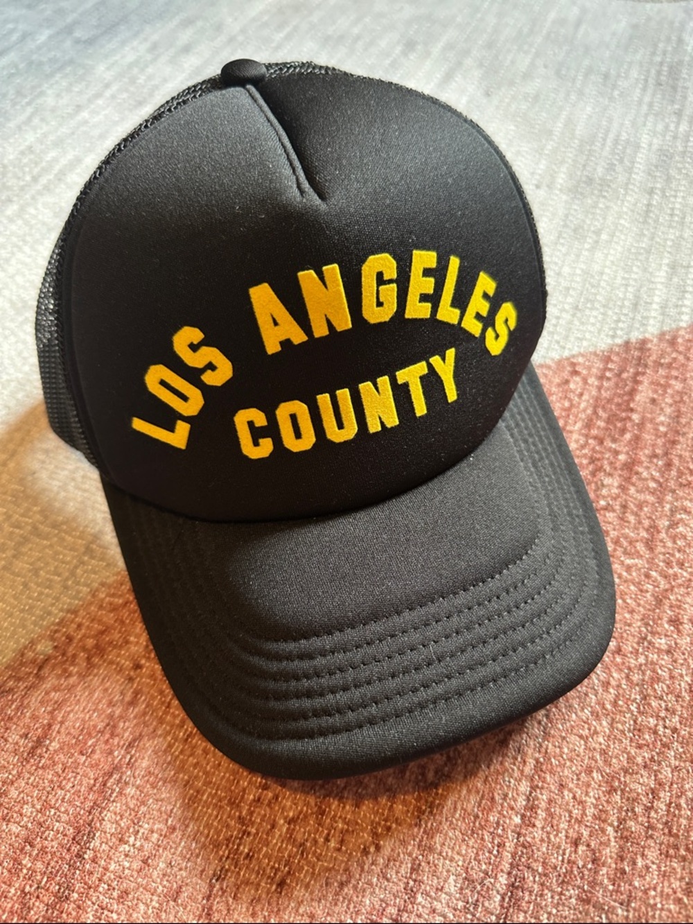 Los Angeles County Black Trucker Hat with Yellow Embroidery